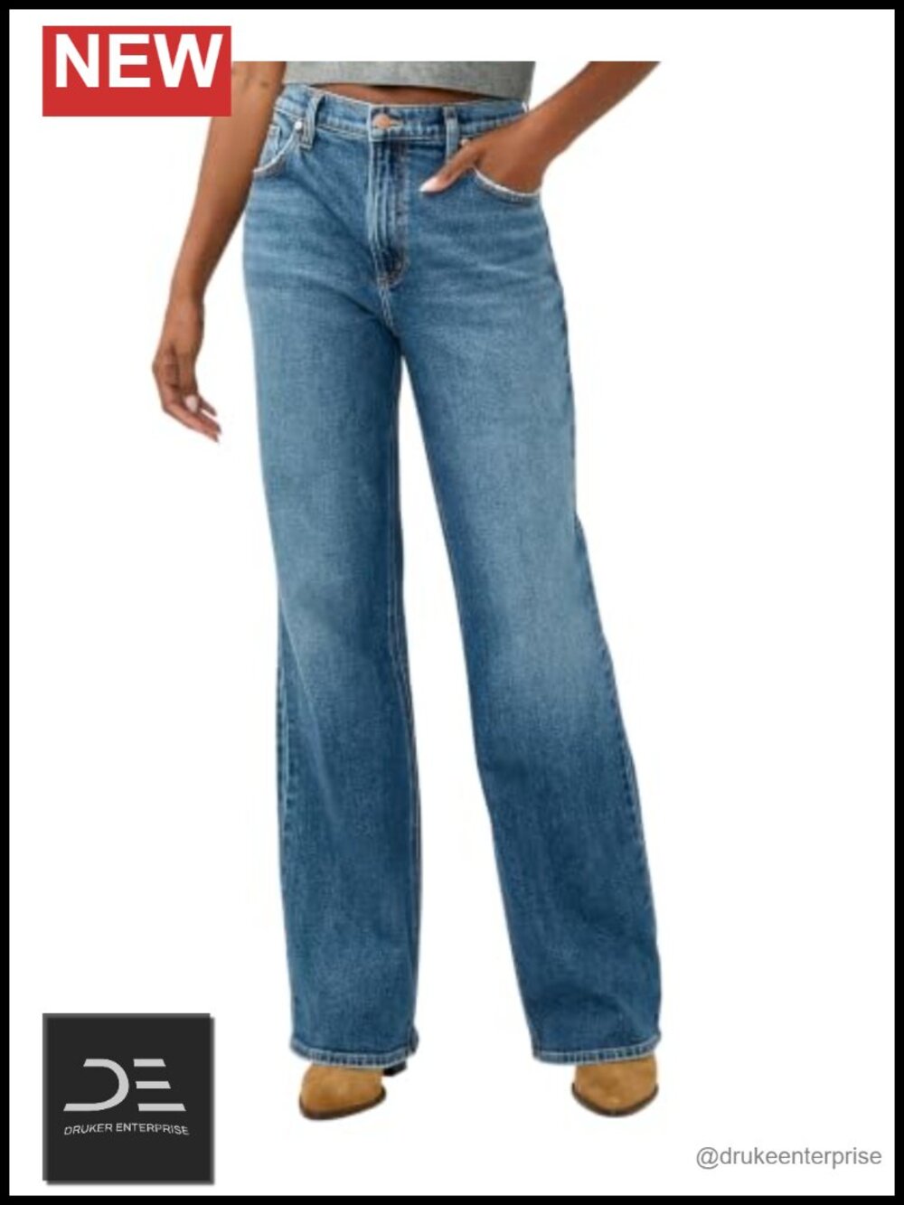 Baggy Mid Rise Bootcut Jeans Mid Stretch Denim Size Down